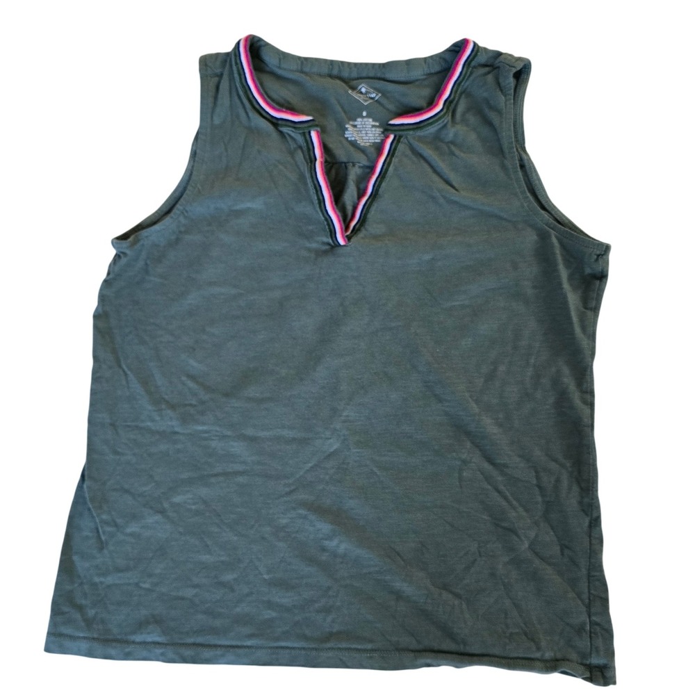 St John's Bay Olive Green Sleeveless Top with Colorful Trim - Women's